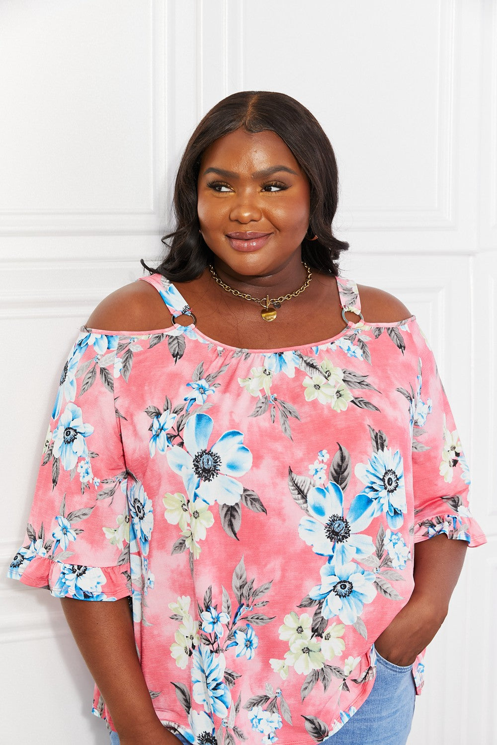 Sew In Love Full Size Fresh Take Floral Cold-Shoulder Top-Jewearrings