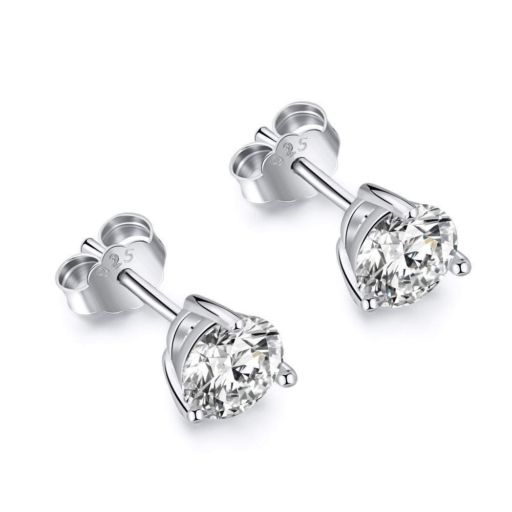 S925 Sterling Silver Zircon Single Rhinestone Ear Studs Female Earrings-Jewearrings