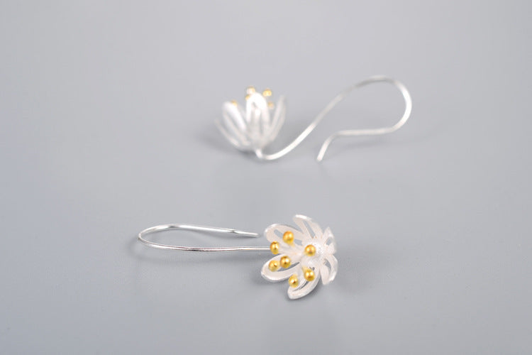 S925 Sterling Silver Thailand Craft Flower Temperament Earrings-Jewearrings