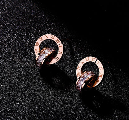 Stainless Steel Rose Gold Double Ring Stud Earrings-Jewearrings