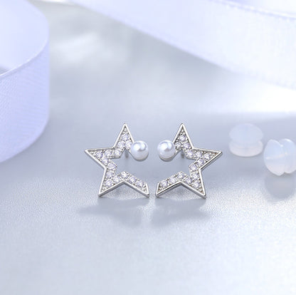 Five-pointed Star Opening 925 Sterling Silver Earrings-Jewearrings