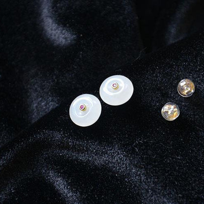 An Button Court Hetian White Jade Stud Earrings-Jewearrings