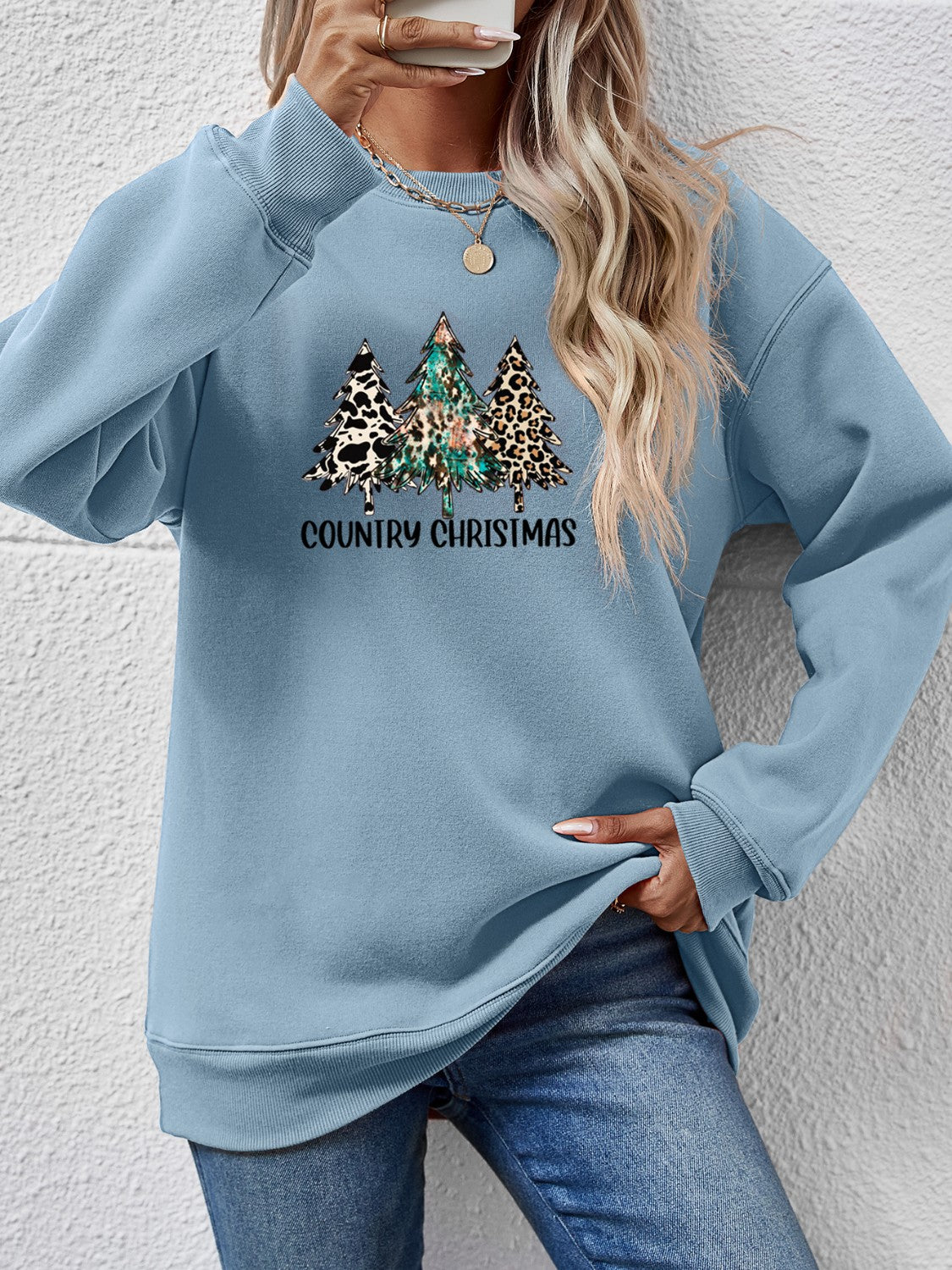 Graphic Round Neck Dropped Shoulder Sweatshirt-Jewearrings