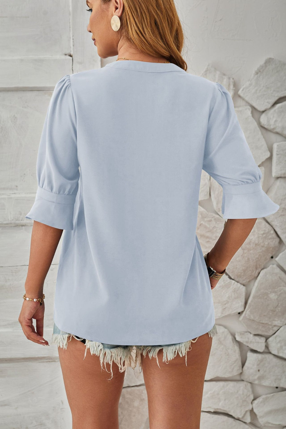 Notched Half Sleeve T-Shirt-Jewearrings