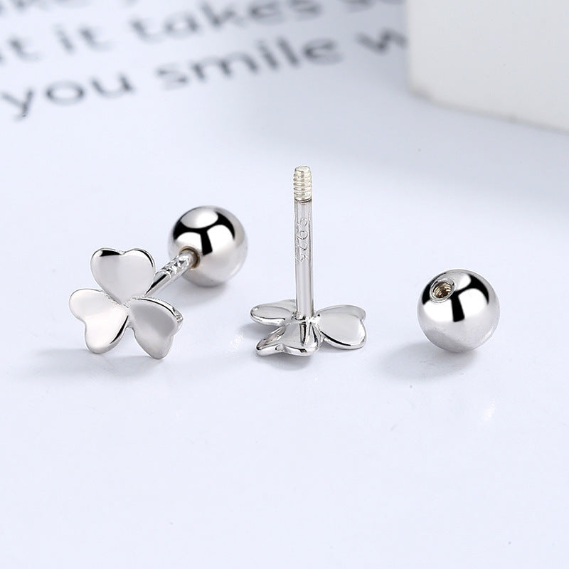 Women's Simple Sterling Silver Screw Pattern Flower Earrings-Jewearrings