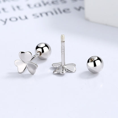 Women's Simple Sterling Silver Screw Pattern Flower Earrings-Jewearrings