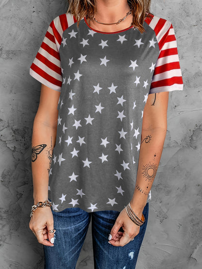 Full Size Star Striped Round Neck Short Sleeve T-Shirt-Jewearrings