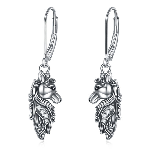 Sterling Silver Horse Dangle Drop Leverback Earrings Jewelry Gifts-Jewearrings