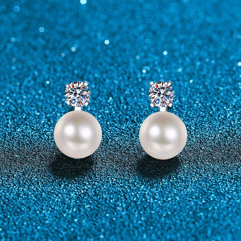 Women's Natural Pearl Sterling Silver Moissanite Earrings-Jewearrings