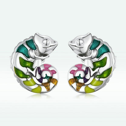 Sterling Silver S925 Chameleon Stud Colorful Drop Oil Plated Platinum Small Animal Fashion Earrings-Jewearrings