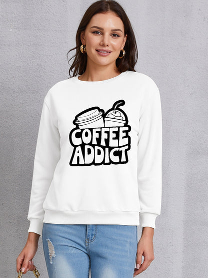 COFFEE ADDICT Round Neck Dropped Shoulder Sweatshirt-Jewearrings