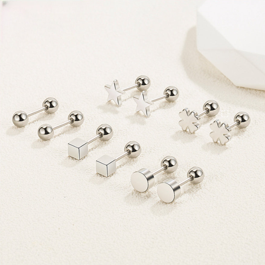 Geometric Dumbbell Romantic Stud Earrings Female Personality Ning Screw Small Ear Rings-Jewearrings