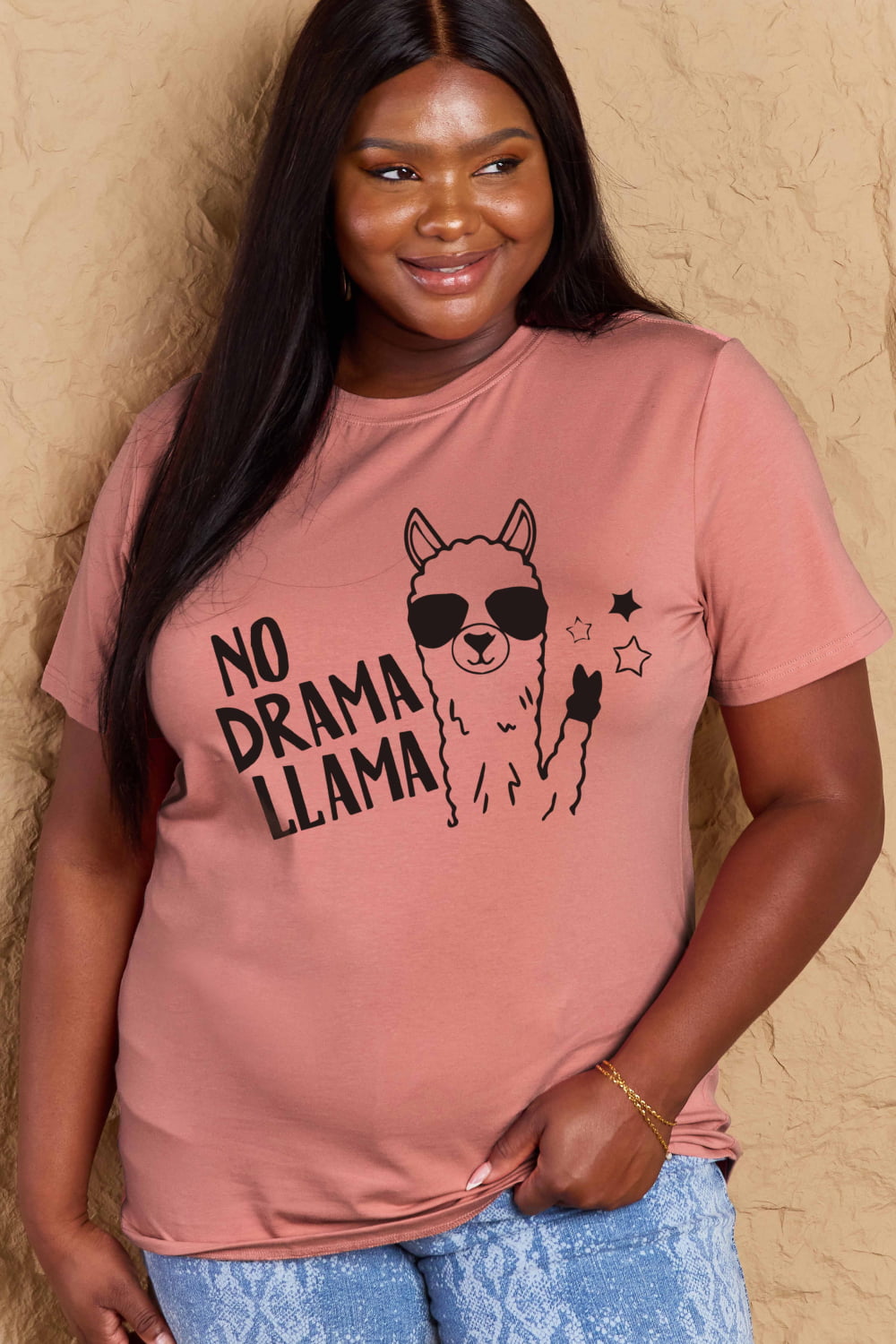 Simply Love Full Size NO DRAMA LLAMA Graphic Cotton Tee-Jewearrings