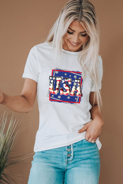 USA Graphic Round Neck Tee Shirt-Jewearrings