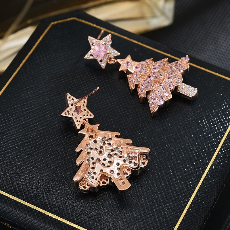 Sterling Silver Stud Micro Inlaid Zircon Christmas Tree Exquisite And Versatile Earrings For Women-Jewearrings