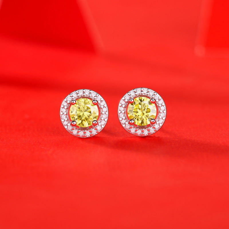 S925 Silver Earrings Moissanite Gold Round Bag Stud Earrings Fashion Sweet Earring Gift Silver Accessories Spot Delivery-Jewearrings