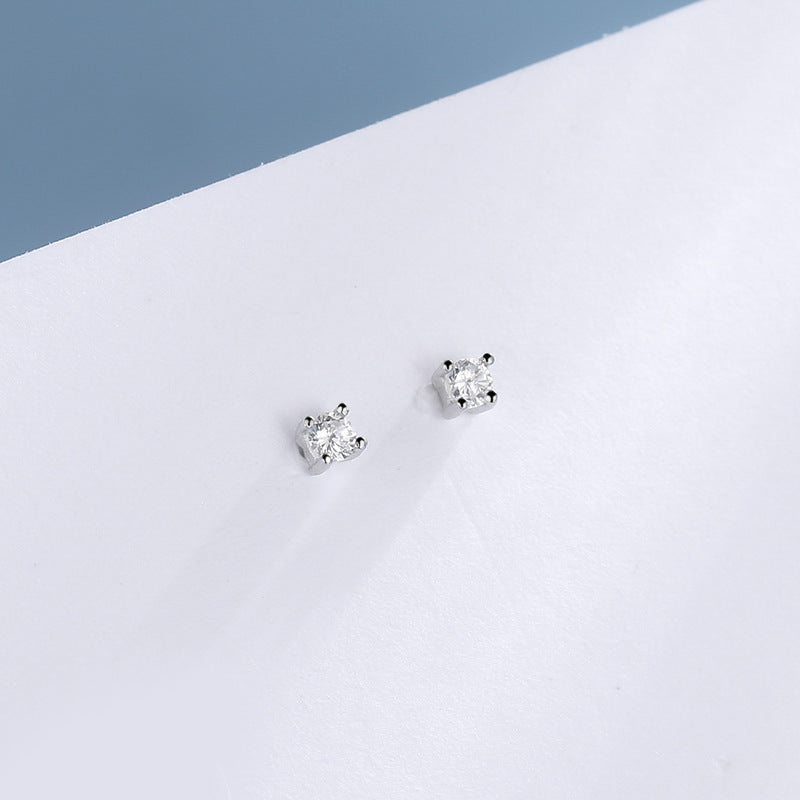 Sterling Silver Zircon Female Japanese And Korean Temperamental All-match Bedtime Simple Stud Earrings-Jewearrings