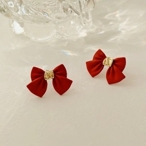 S925 Silver Needle New Black Red Bow Earrings-Jewearrings