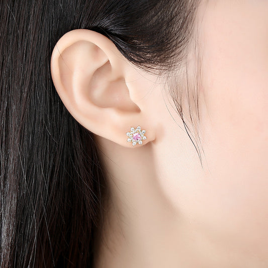 Sterling Silver Zircon Small Earrings Female Korean Style Sun Earrings-Jewearrings