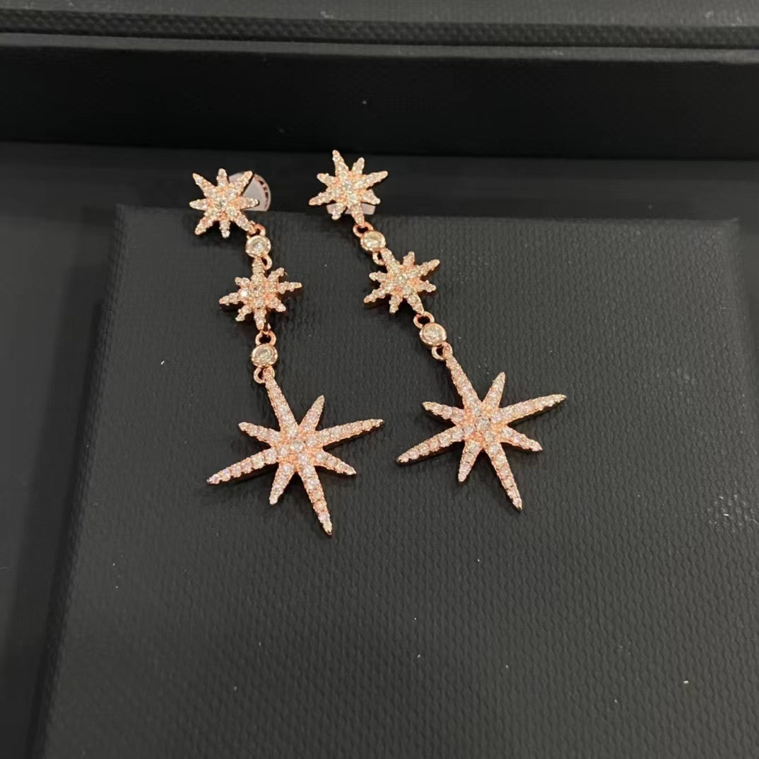 Sterling Silver Six Point Star Pendant Earrings-Jewearrings