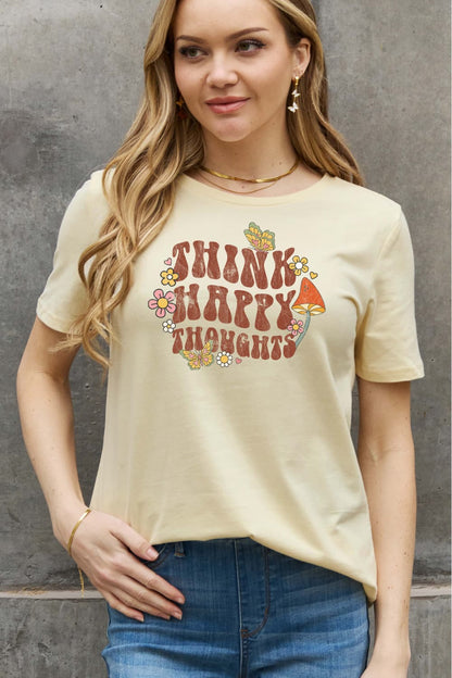 Simply Love Full Size THINK HAPPY THOUGHTS Graphic Cotton Tee-Jewearrings