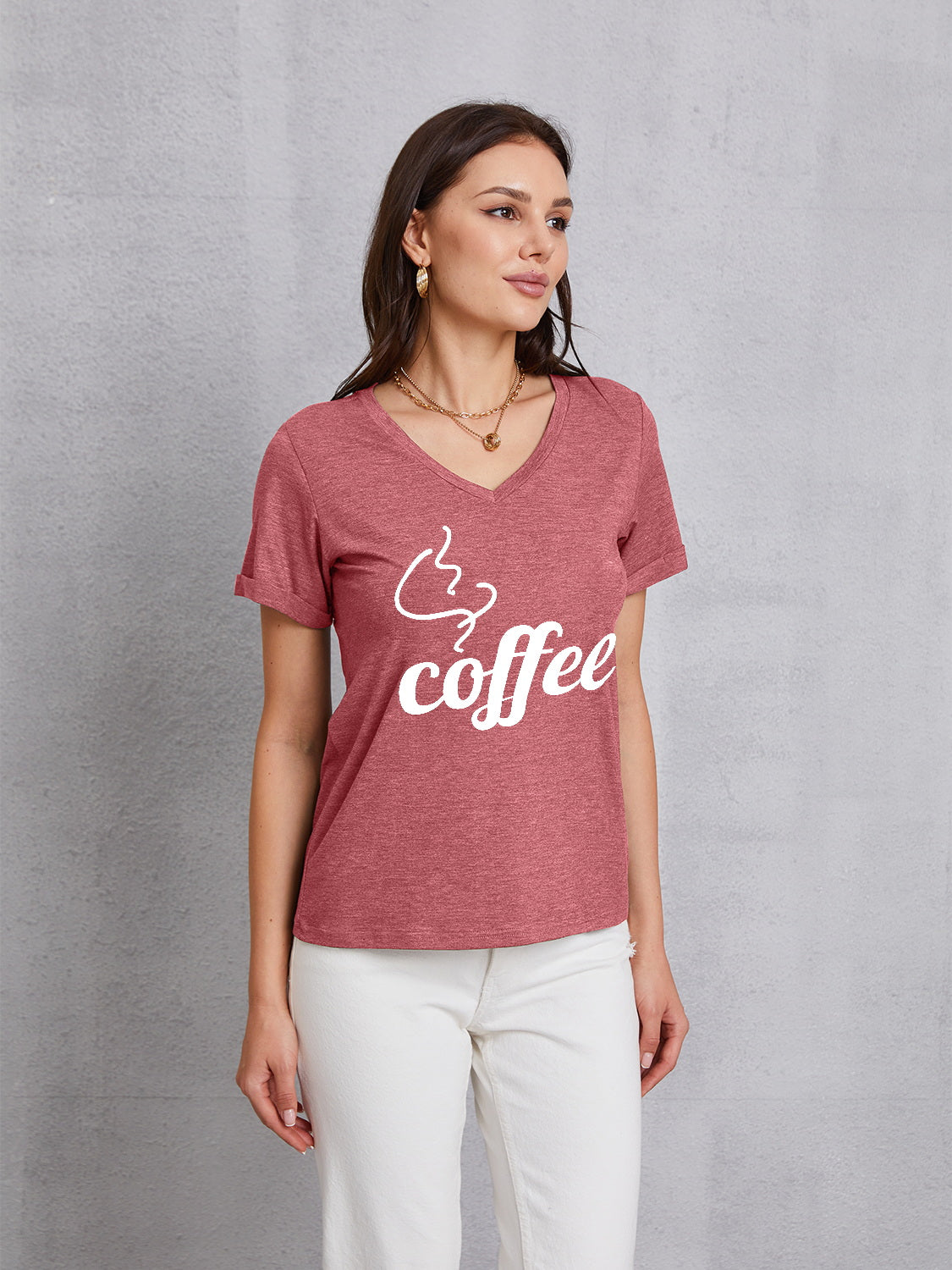 COFFEE V-Neck Short Sleeve T-Shirt-Jewearrings