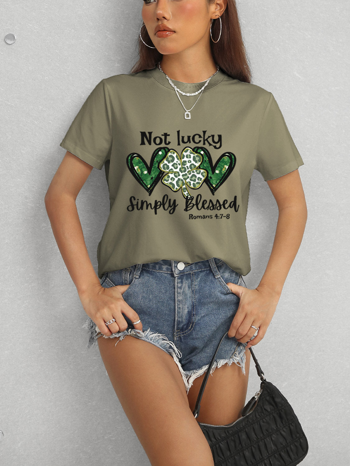 Lucky Clover Round Neck Short Sleeve T-Shirt-Jewearrings