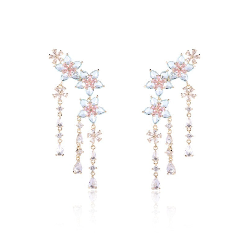 Fashion Flower Tassel Pendant Earrings For Women Wedding Crystal Dangle Earings Luxury Jewelry-Jewearrings