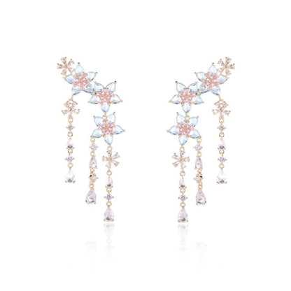 Fashion Flower Tassel Pendant Earrings For Women Wedding Crystal Dangle Earings Luxury Jewelry-Jewearrings