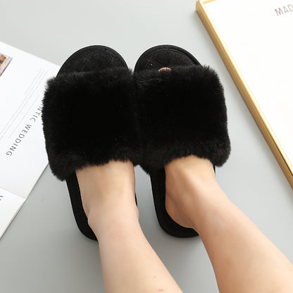 Faux Fur Open Toe Slippers-Jewearrings