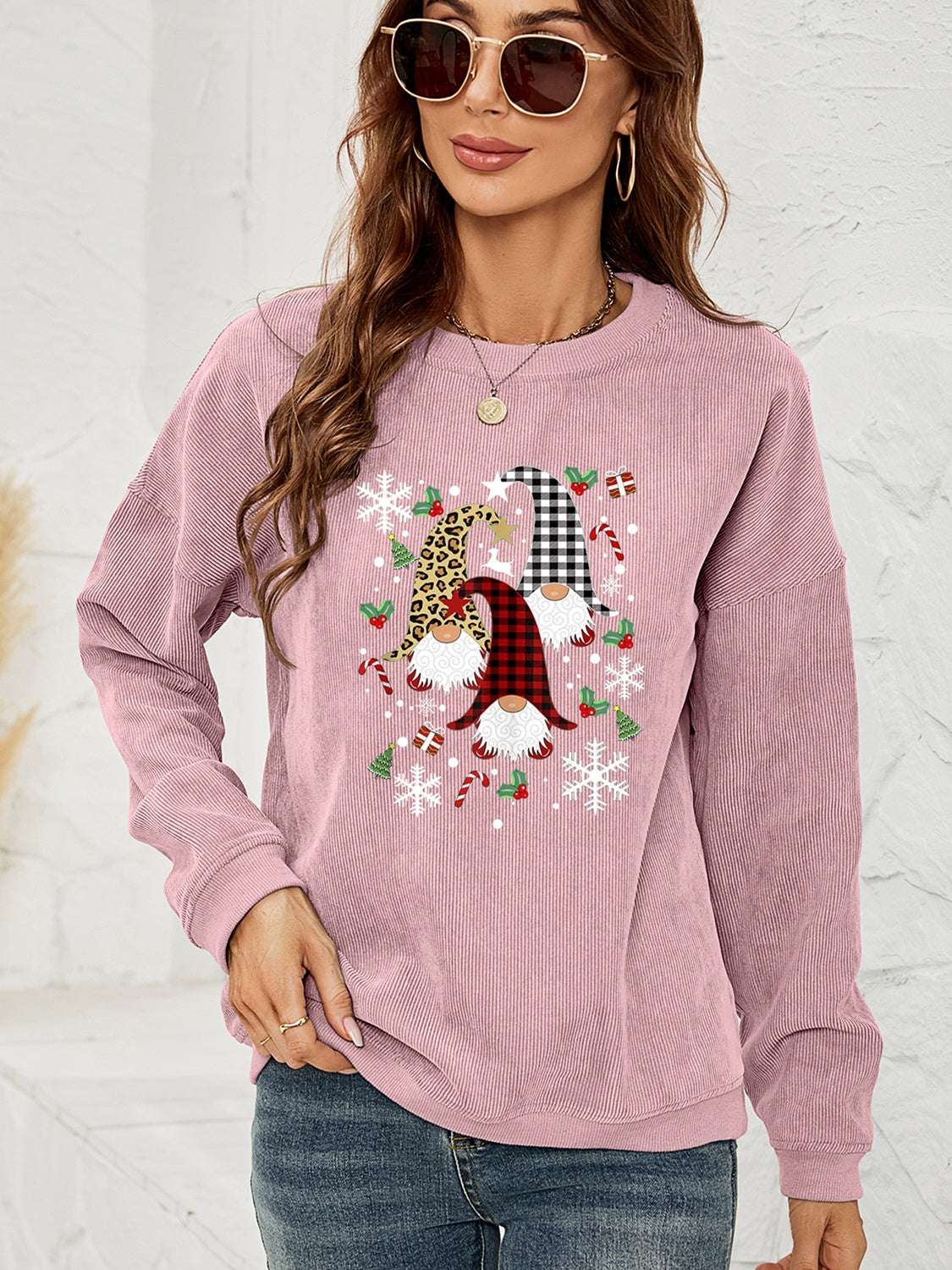 Faceless Gnome Graphic Drop Shoulder Sweatshirt-Jewearrings