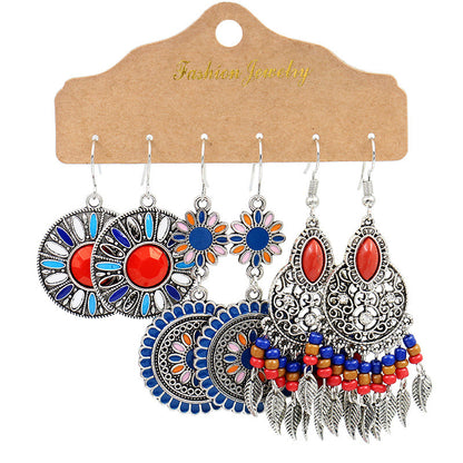 6-piece Set Tassel Bohemian Ethnic Style Hollow Stud Earrings-Jewearrings