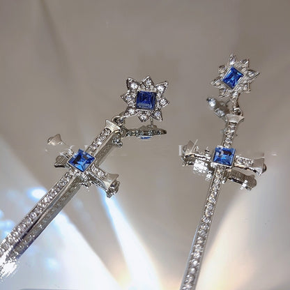 Micro Set Sapphire Cross Earrings-Jewearrings