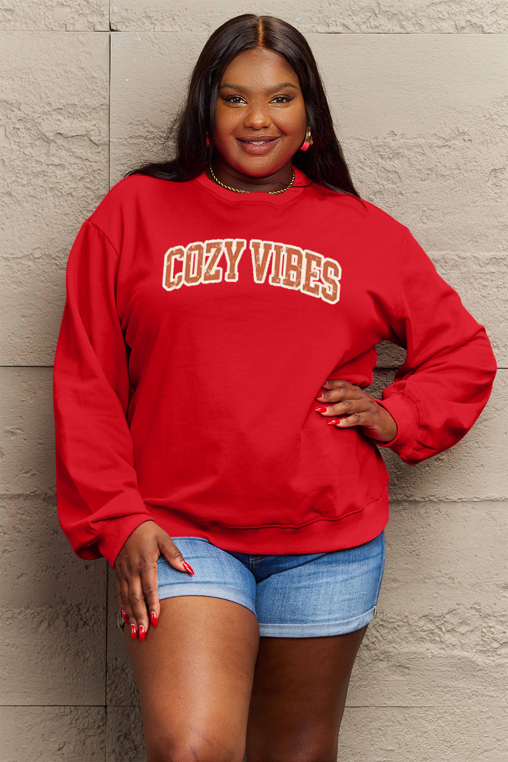 Simply Love Full Size COZY VIBES Graphic Sweatshirt-Jewearrings