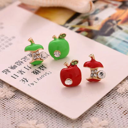 Women's Red Green Drop Glazed Stud Earrings-Jewearrings