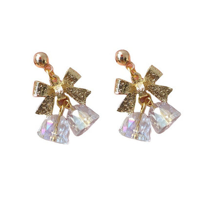 Women's Fashion Christmas Bow Crystal Bell Shape Earrings-Jewearrings