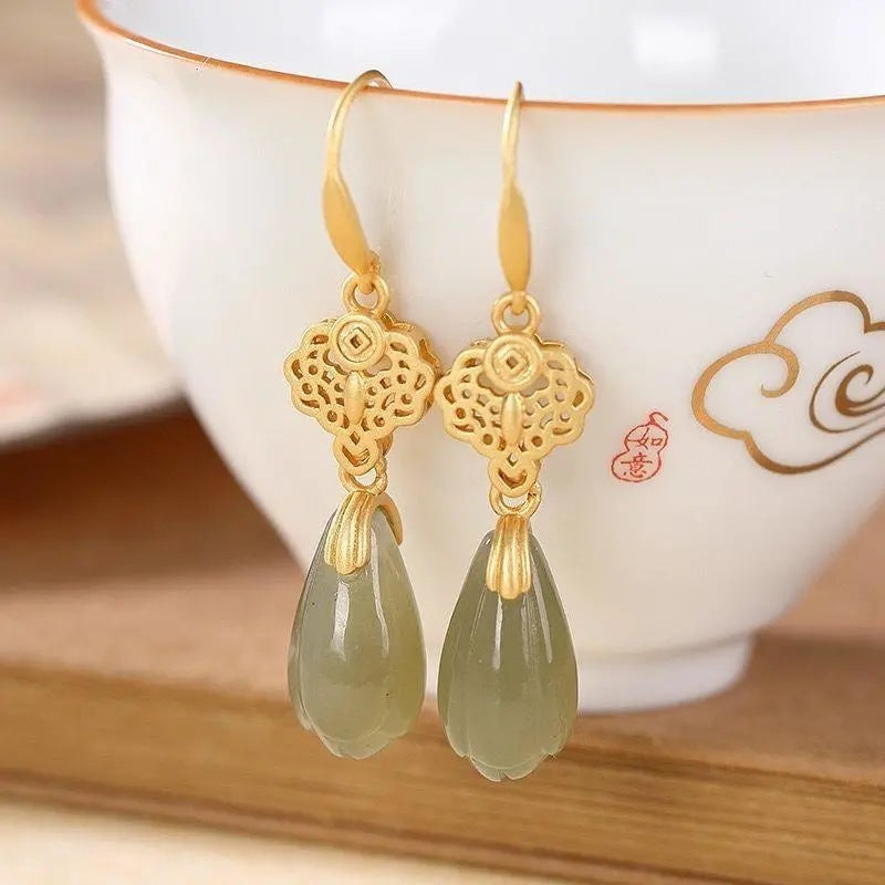 Silver Gilt Magnolia Flower Personality Retro Chinese Women's Earrings-Jewearrings