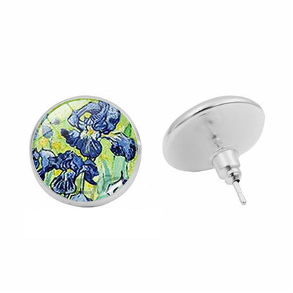 Van Gogh Starry Night Sunflower Time Stone Stud Earrings-Jewearrings