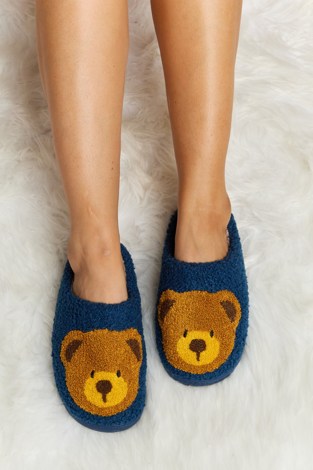 Melody Teddy Bear Print Plush Slide Slippers-Jewearrings