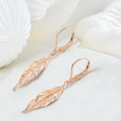 Women's Fashion Vintage Versatile Rose Gold Leaf Sandblasted Zirconium Earrings-Jewearrings