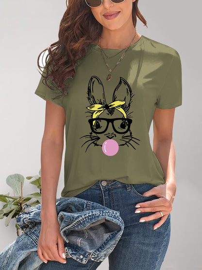 Rabbit Graphic Round Neck Short Sleeve T-Shirt-Jewearrings