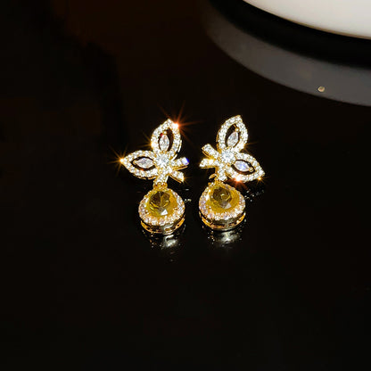 Silver Needle Zircon Butterfly Earrings Minimalistic Water Drops Fashion-Jewearrings