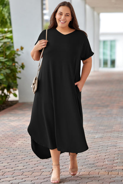 Plus Size V-Neck Short Sleeve Maxi Dress-Jewearrings