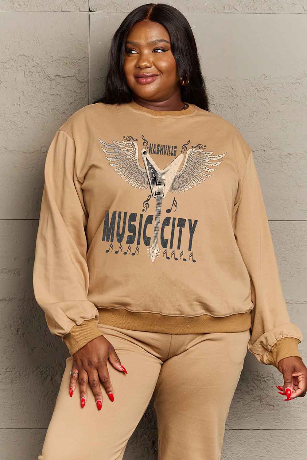 Simply Love Simply Love Full Size Round Neck Dropped Shoulder MUSIC CITY Graphic Sweatshirt-Jewearrings