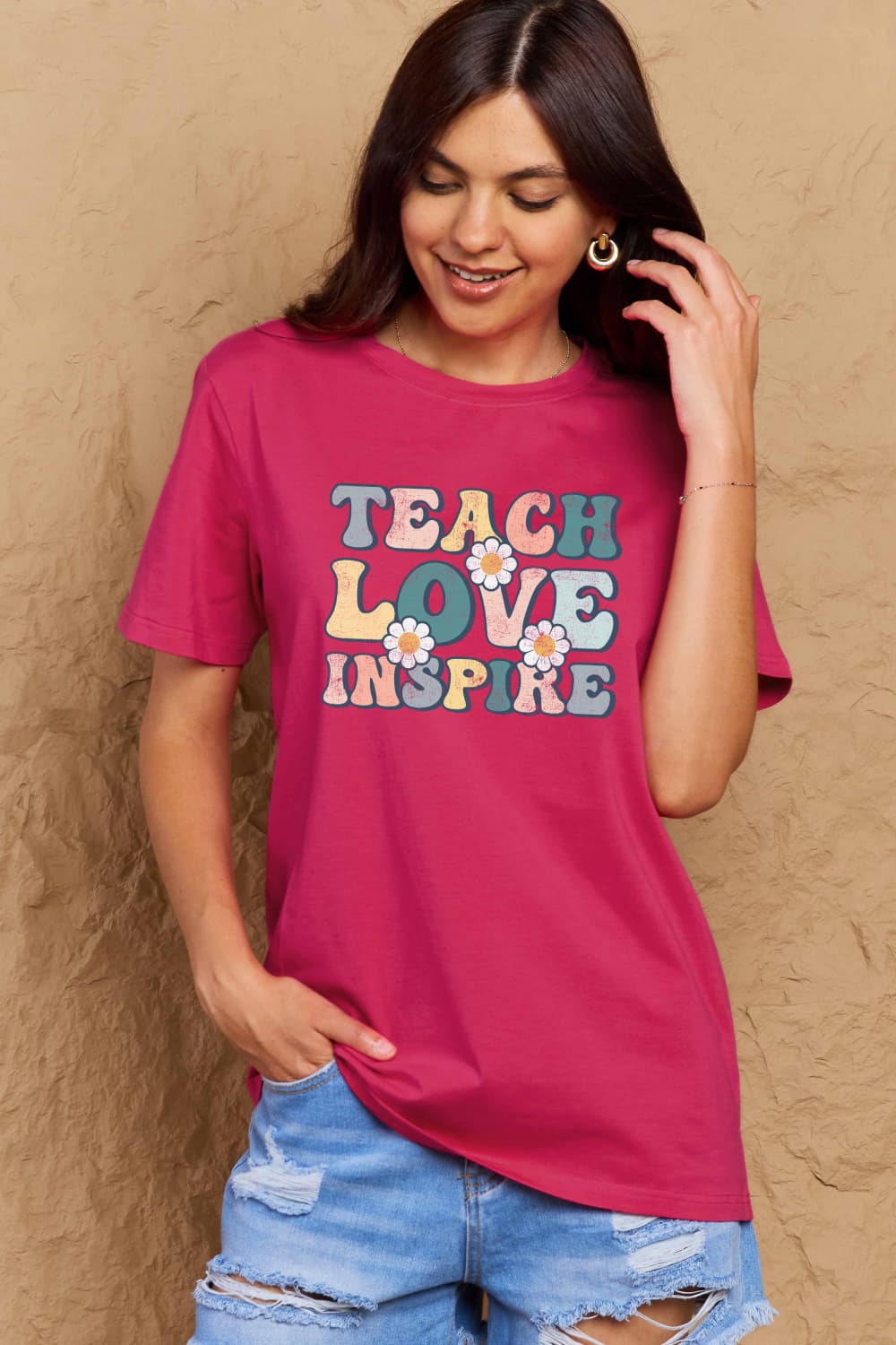 Simply Love Full Size TEACH LOVE INSPIRE Graphic Cotton T-Shirt-Jewearrings