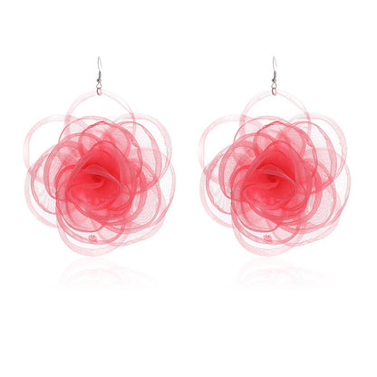 Chiffon Retro Three-dimensional Advanced Rose Camellia Stud Earrings-Jewearrings