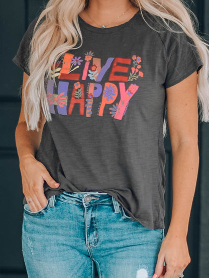 LIVE HAPPY Floral Graphic Tee-Jewearrings