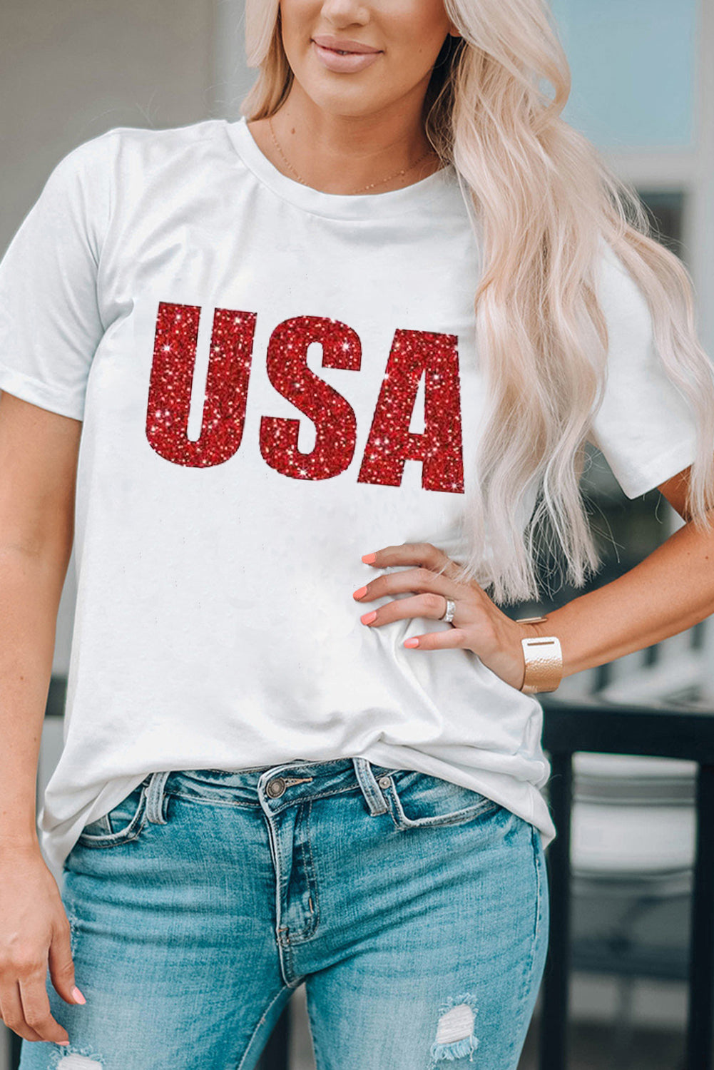 USA Graphic Round Neck Tee-Jewearrings