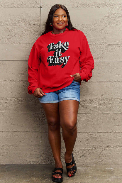 Simply Love Full Size TAKE IT EASY Graphic Sweatshirt-Jewearrings