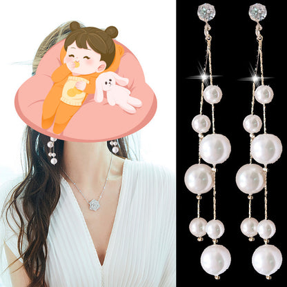 Super Fairy Pearl Tassel Earrings-Jewearrings